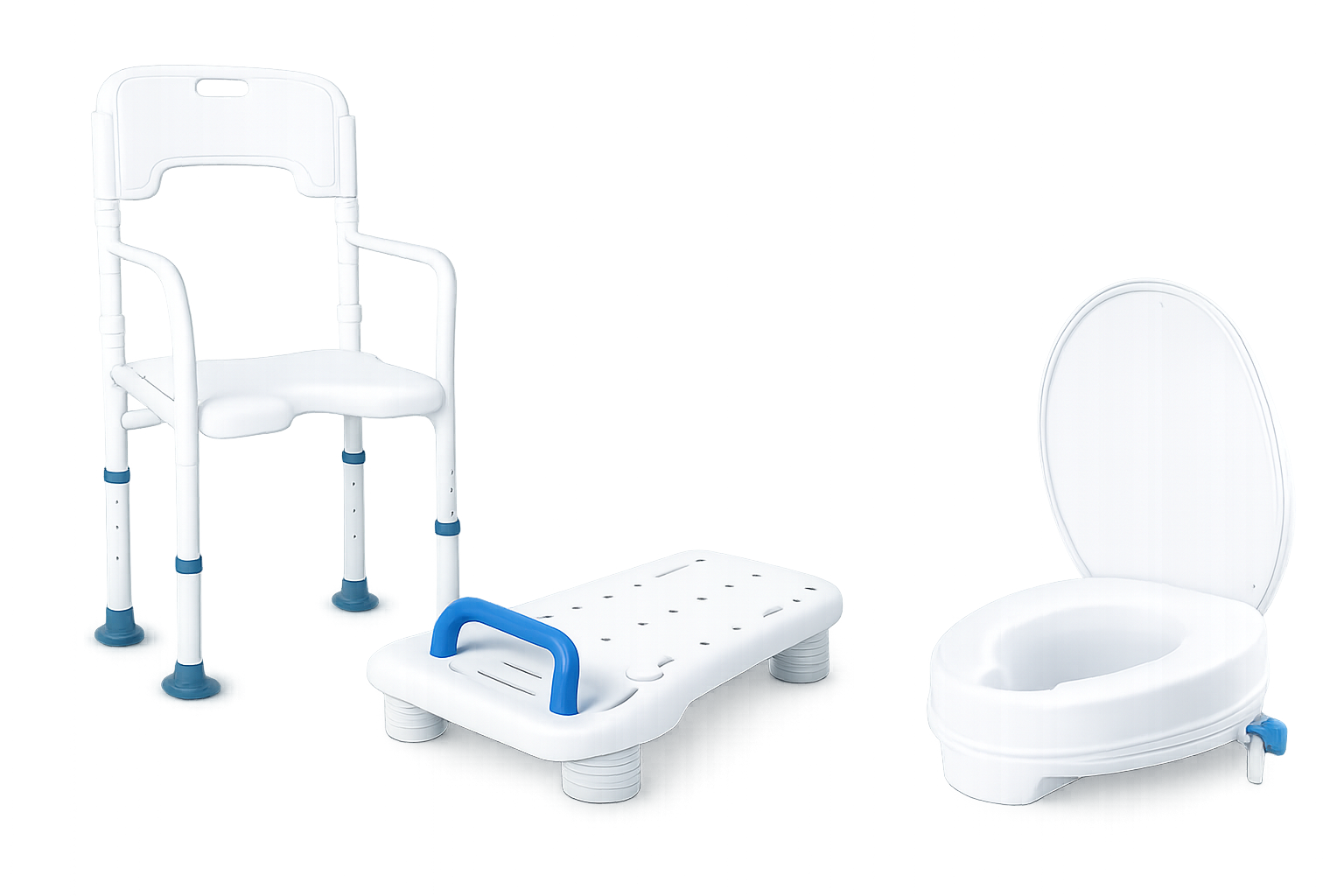 Duschstuhl, Badebrett & Toilettensitzerhöhung