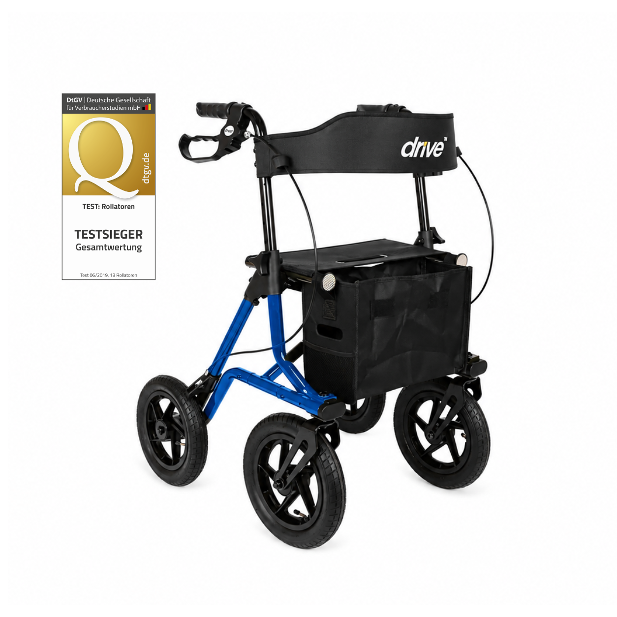 Outdoor Rollator Torro – Incl. Basket, Cane Holder & Backrest | Drive Medical